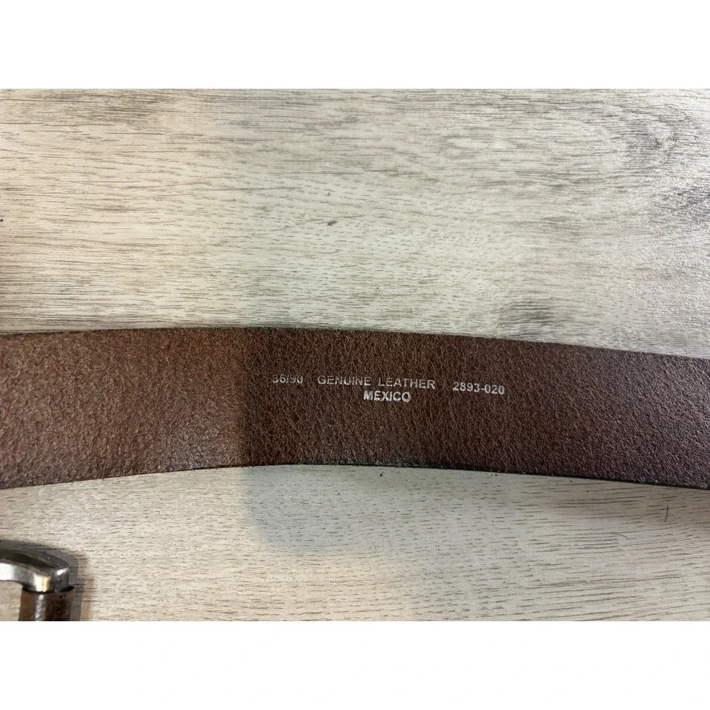Vintage Genuine Leather Belt Silver Buckle Mens 36 Made In Mexico